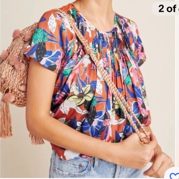 Anthropologie Tops - Dolan Anthropologie Floral Top Pleated Short Sleeves Womens
